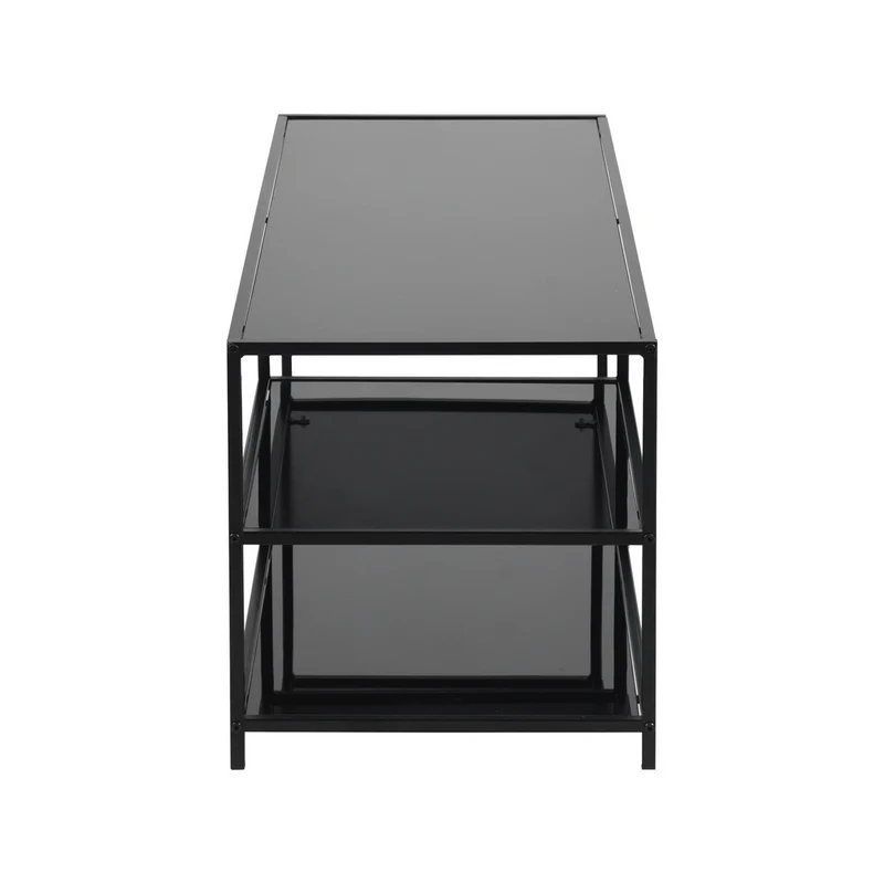 Table basse rectangulaire en verre trempé noir transparent 3 étages 110*40cm JONINA