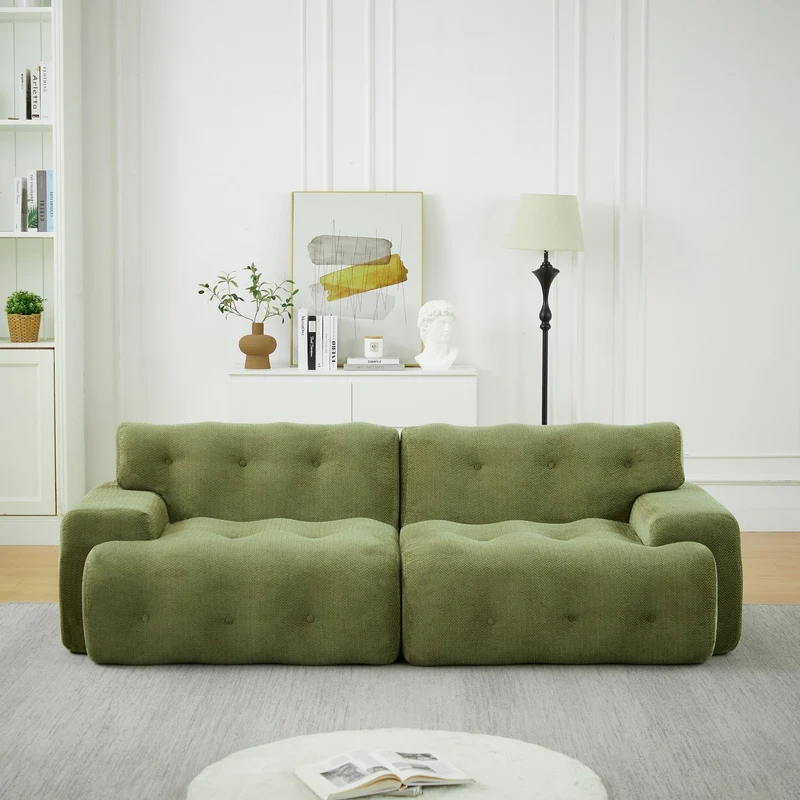 Canapé 3 places en chenille vert, design nuage moderne 224 cm SCANDINAVIANMARBLEMA