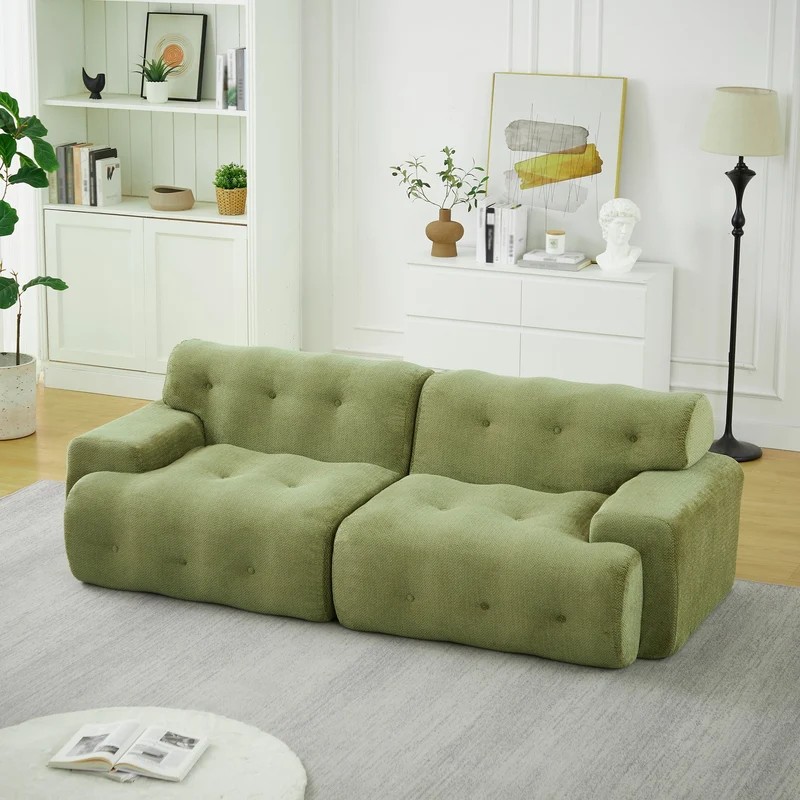 Canapé 3 places en chenille vert, design nuage moderne 224 cm SCANDINAVIANMARBLEMA