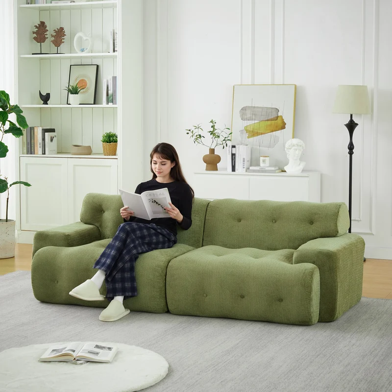 Canapé 3 places en chenille vert, design nuage moderne 224 cm SCANDINAVIANMARBLEMA