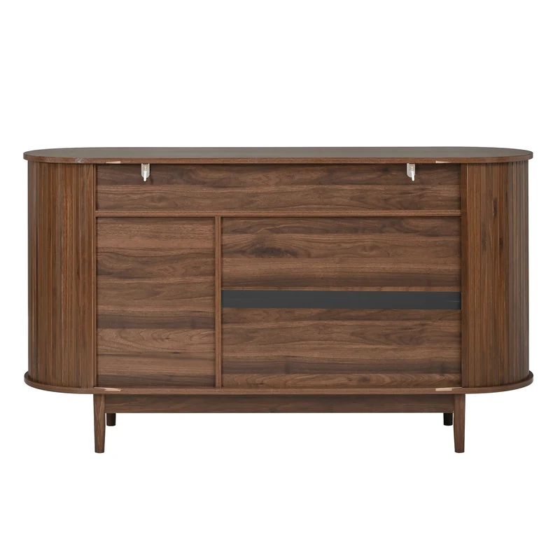 Buffet effet noyer façade rainurée à 3 portes, style vintage 140cm RUSTICPRO