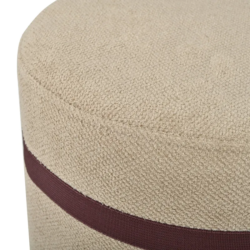 Ensemble de table basse ovale avec 2 poufs beige, effet noyer compact 108 cm RUSTICRUG