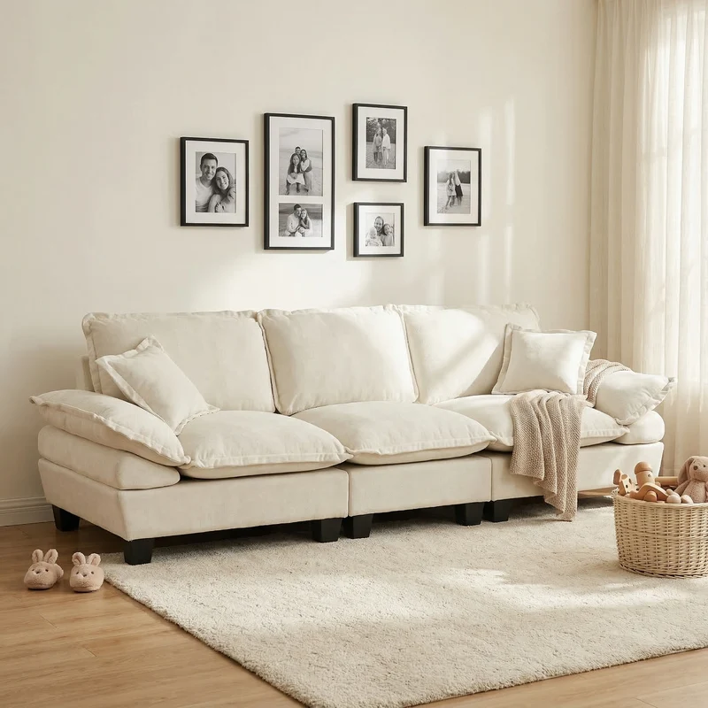 Canapé 3 places en chenille beige, style nuage 263cm SCANDINAVIANGOLDONE