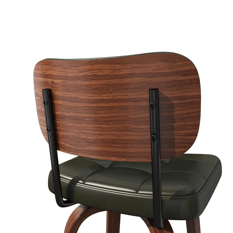 Lot de 2 tabourets de bar en bois noyer et PU vert pivotants 360° H94cm style vintage RUSTICWALNUTELITE