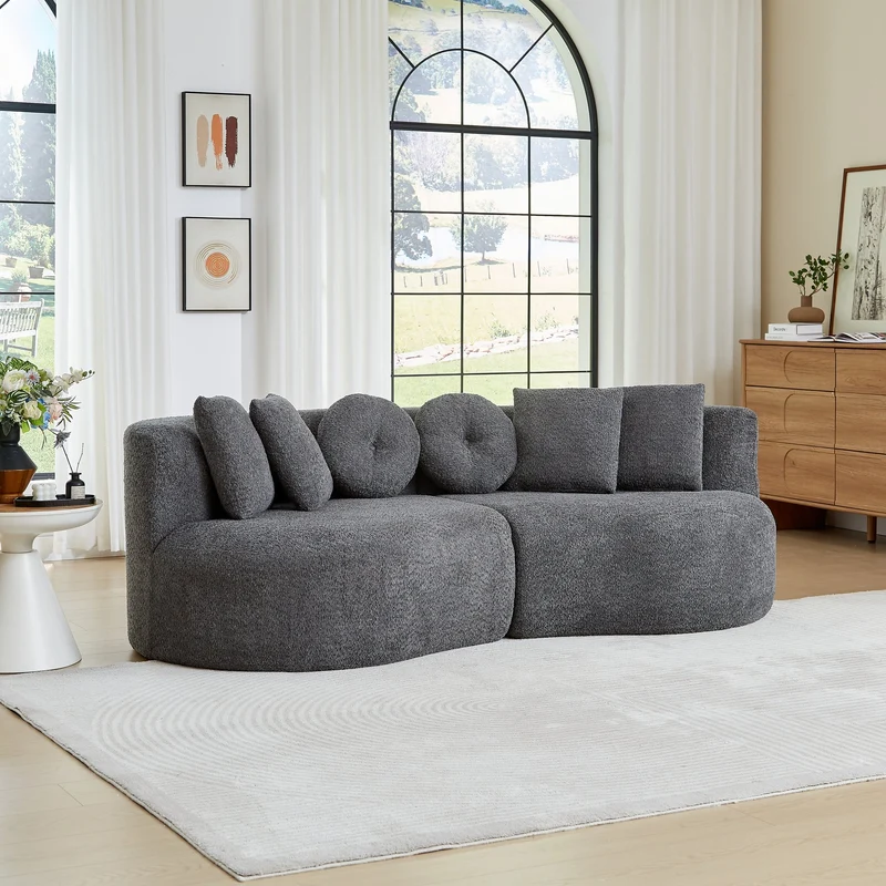 Canapé modulaire 3 places en chenille gris anthracite, design arrondi avec coussins RUSTICTABLE
