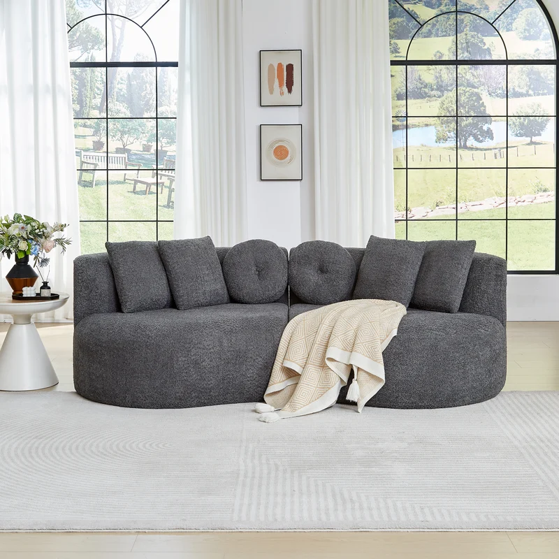 Canapé modulaire 3 places en chenille gris anthracite, design arrondi avec coussins RUSTICTABLE