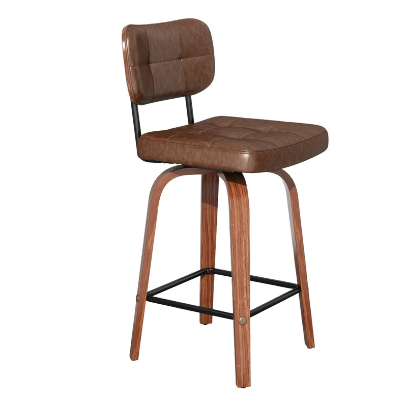 Lot de 2 tabourets de bar en bois noyer et PU marron pivotants 360° H94cm style vintage RUSTICWALL