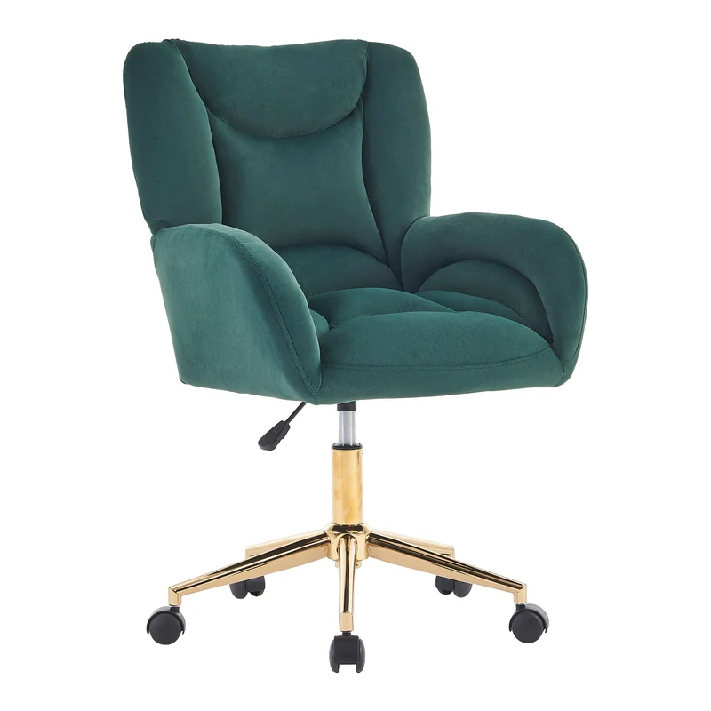 Fauteuil de bureau en velours vert, pivotant et réglable, style chic doré SHELFSTONE