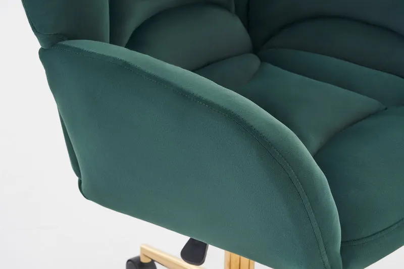 Fauteuil de bureau en velours vert, pivotant et réglable, style chic doré SHELFSTONE