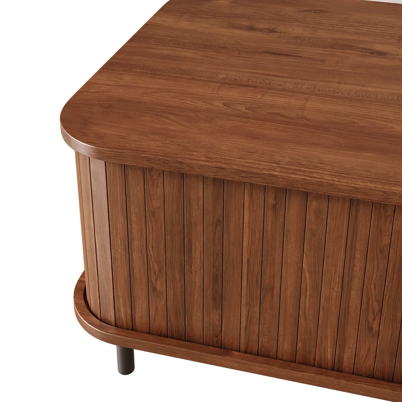 Table basse effet noyer avec portes coulissantes 120x55x45cm PILLOWPLUS