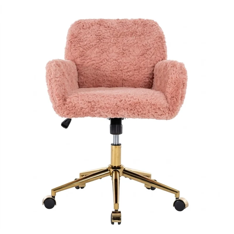 Chaise de bureau rose en fausse fourrure, pivotante 360° et réglable SHELFMARBLE
