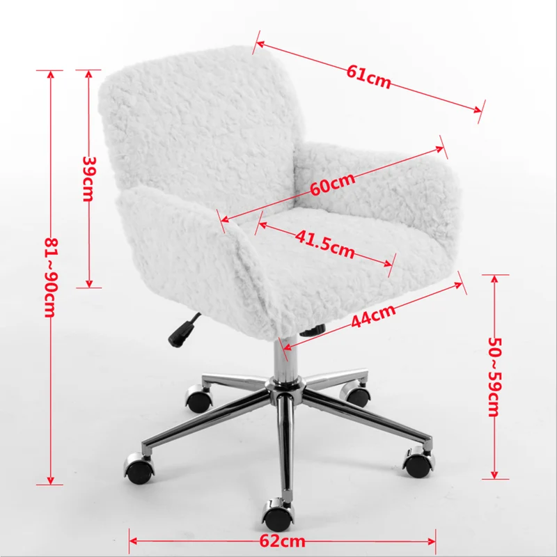 Chaise de bureau rose en fausse fourrure, pivotante 360° et réglable SHELFMARBLE