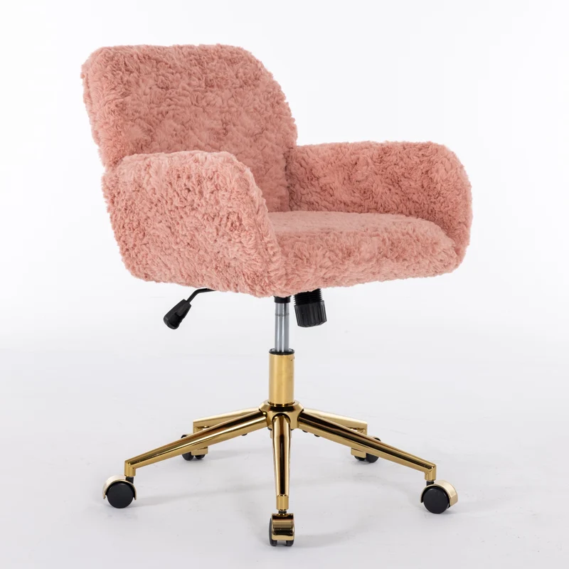 Chaise de bureau rose en fausse fourrure, pivotante 360° et réglable SHELFMARBLE
