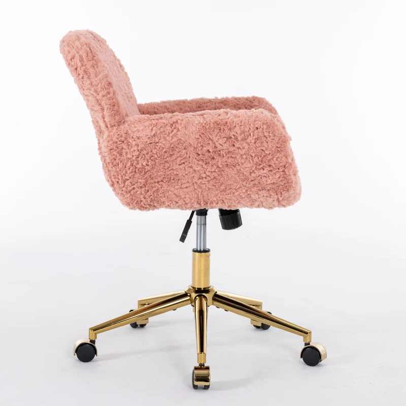 Chaise de bureau rose en fausse fourrure, pivotante 360° et réglable SHELFMARBLE