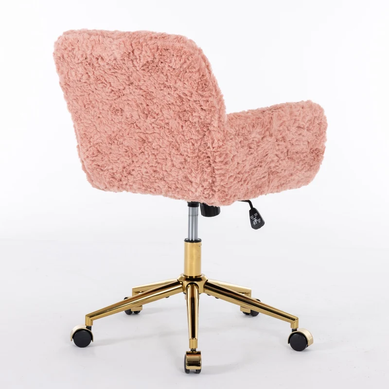 Chaise de bureau rose en fausse fourrure, pivotante 360° et réglable SHELFMARBLE