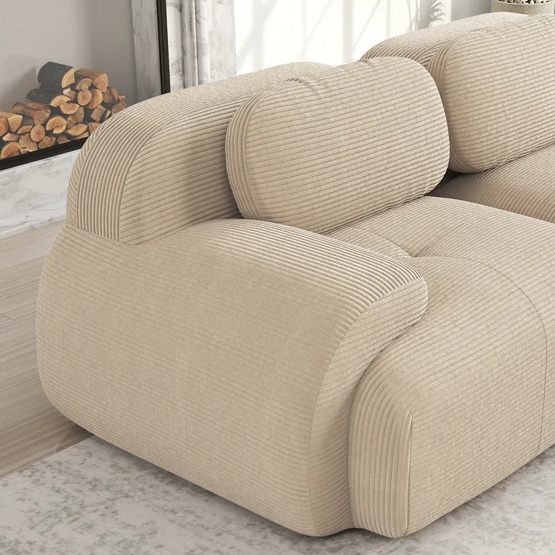 Canapé d’angle modulable 298 cm en velours côtelé beige, ergonomique BACKWASH