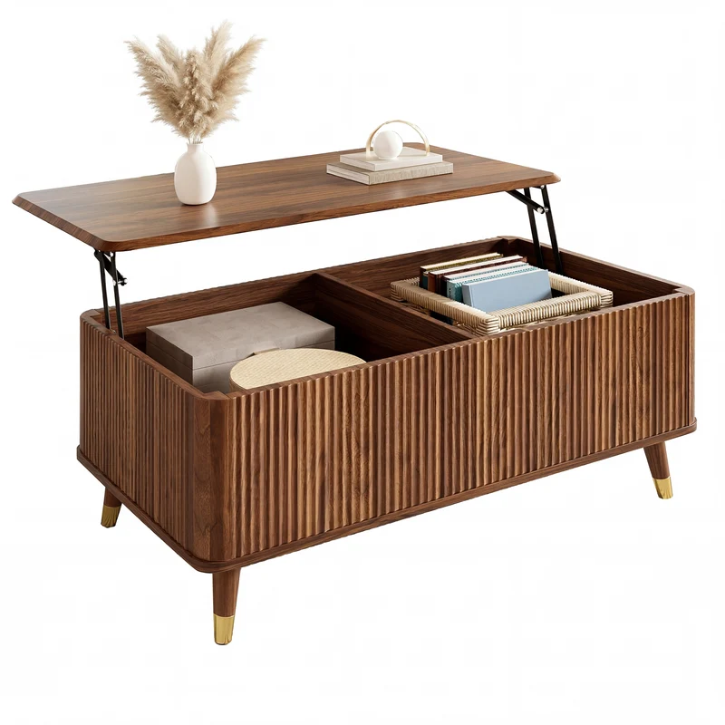 Table basse relevable effet noyer 97x52cm ADJUSTBAMBOOPLUS