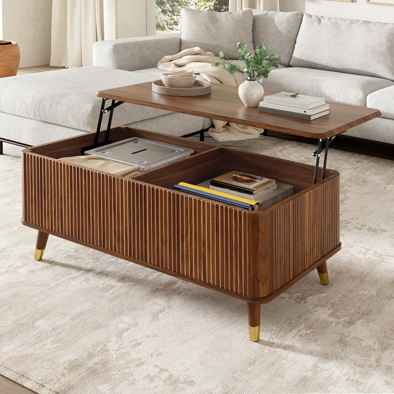 Table basse relevable effet noyer 97x52cm ADJUSTBAMBOOPLUS