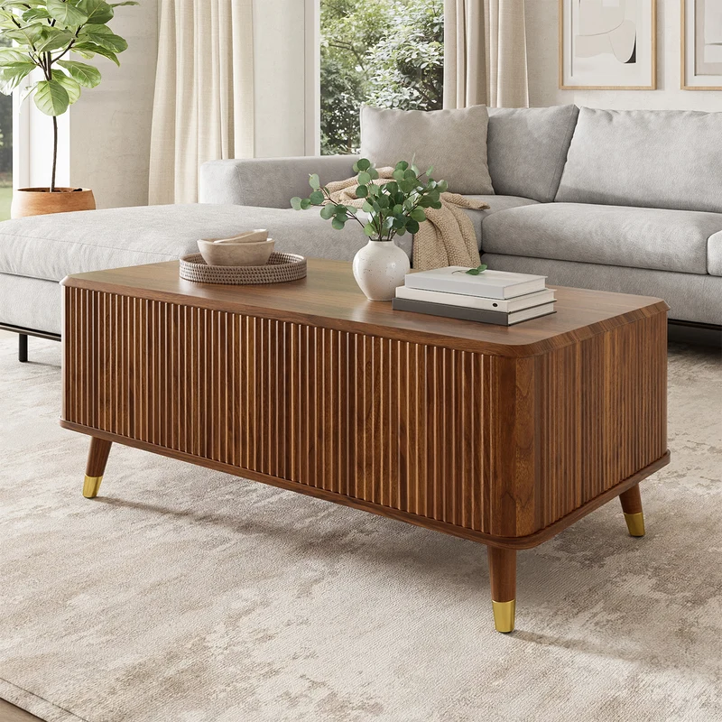 Table basse relevable effet noyer 97x52cm ADJUSTBAMBOOPLUS