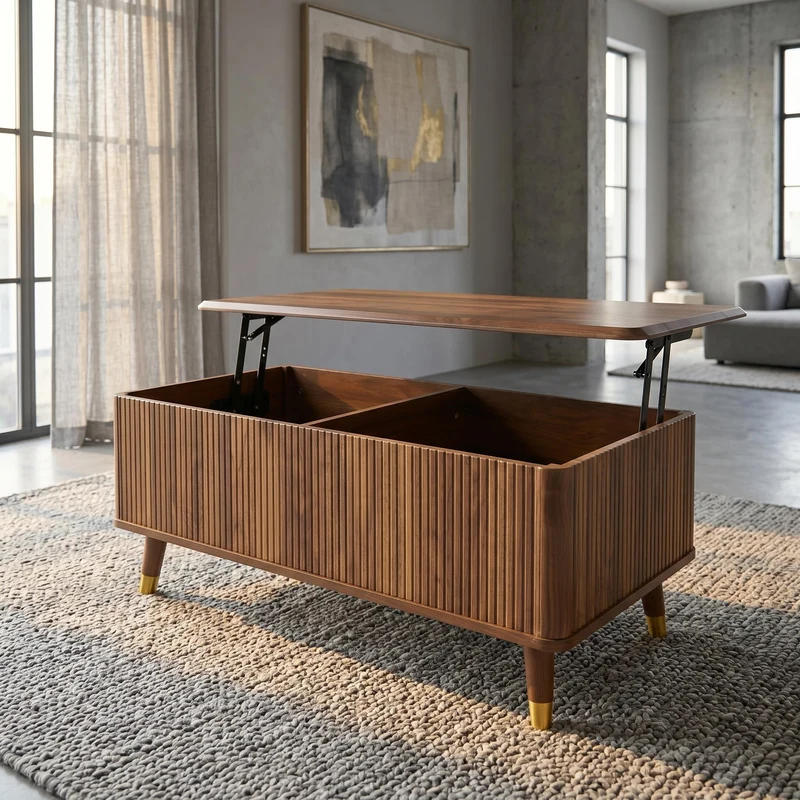 Table basse relevable effet noyer 97x52cm ADJUSTBAMBOOPLUS