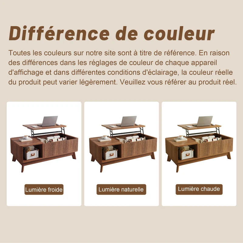 Table basse relevable effet noyer 1 niche 95x48cm ADJUSTCONCRETEELITE