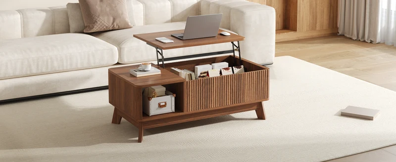 Table basse relevable effet noyer 1 niche 95x48cm ADJUSTCONCRETEELITE
