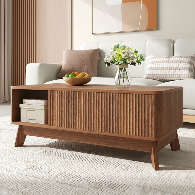 Table basse relevable effet noyer 1 niche 95x48cm ADJUSTCONCRETEELITE