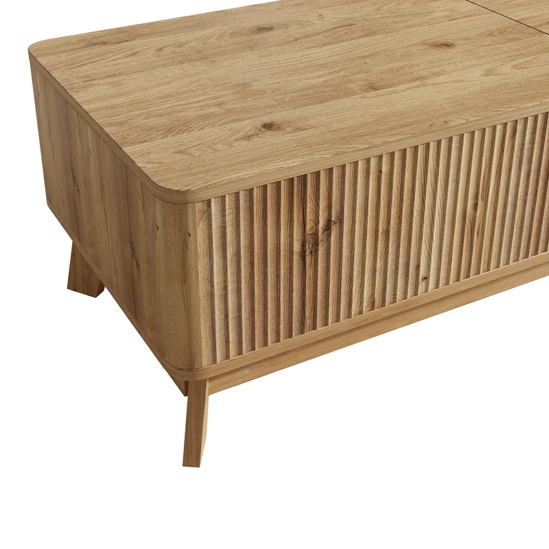 Table basse relevable effet bois naturel design ondulé 95x48x50cm ADJUSTCHROMELINE