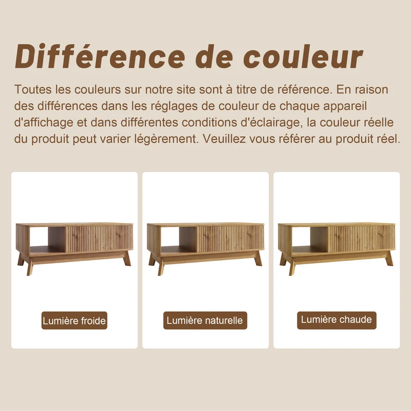 Table basse relevable effet bois naturel design ondulé 95x48x50cm ADJUSTCHROMELINE