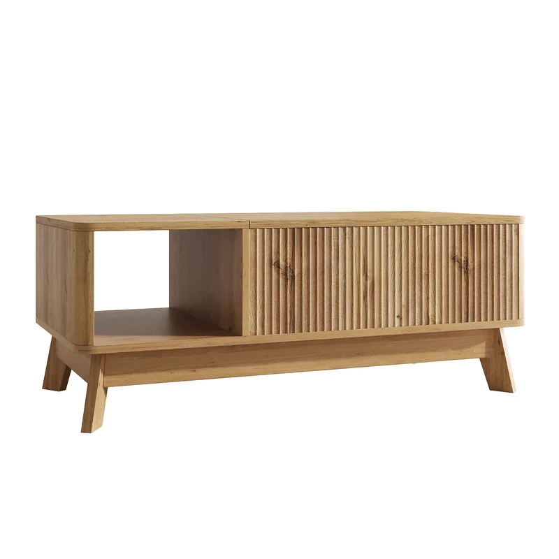 Table basse relevable effet bois naturel design ondulé 95x48x50cm ADJUSTCHROMELINE