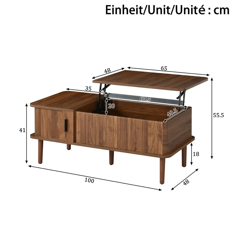 Table basse relevable effet bois noyer style rétro 100x48x55,5cm ADJUSTBOX