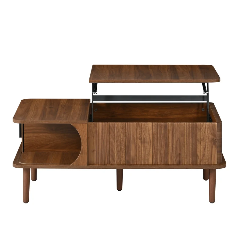 Table basse relevable effet bois noyer style rétro 100x48x55,5cm ADJUSTBOX