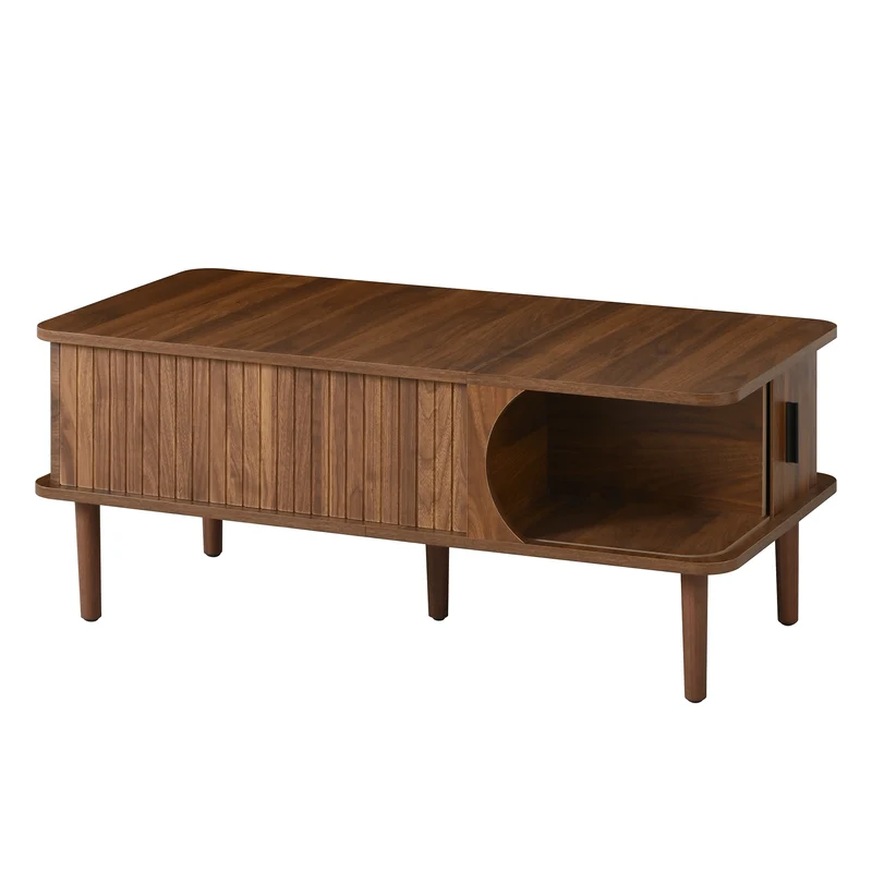 Table basse relevable effet bois noyer style rétro 100x48x55,5cm ADJUSTBOX