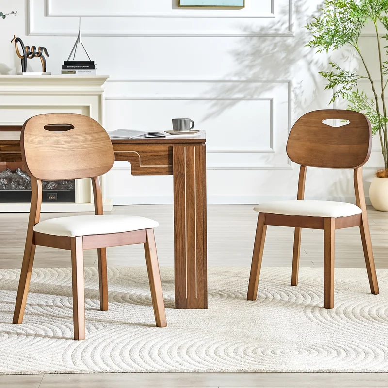 Lot de 2 chaises de salle à manger similicuir blanc et en bois, dossier ovale, style vintage PLANTAIR