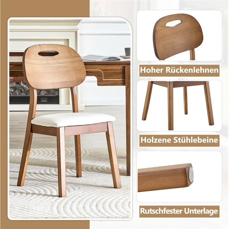 Lot de 2 chaises de salle à manger similicuir blanc et en bois, dossier ovale, style vintage PLANTAIR