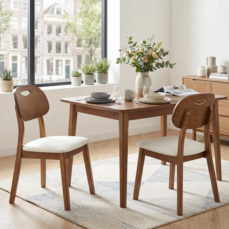 Lot de 2 chaises de salle à manger similicuir blanc et en bois, dossier ovale, style vintage PLANTAIR