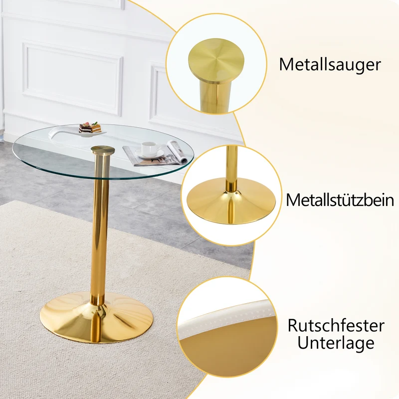 Ensemble bar table ronde et 2 tabourets pivotants transparents dorés PLANTONE