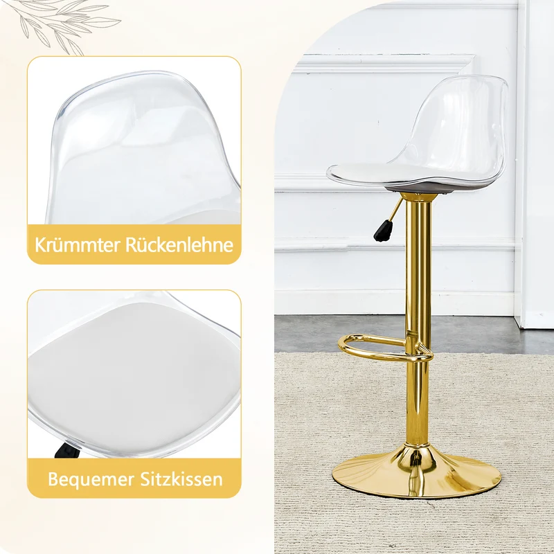 Ensemble bar table ronde et 2 tabourets pivotants transparents dorés PLANTONE