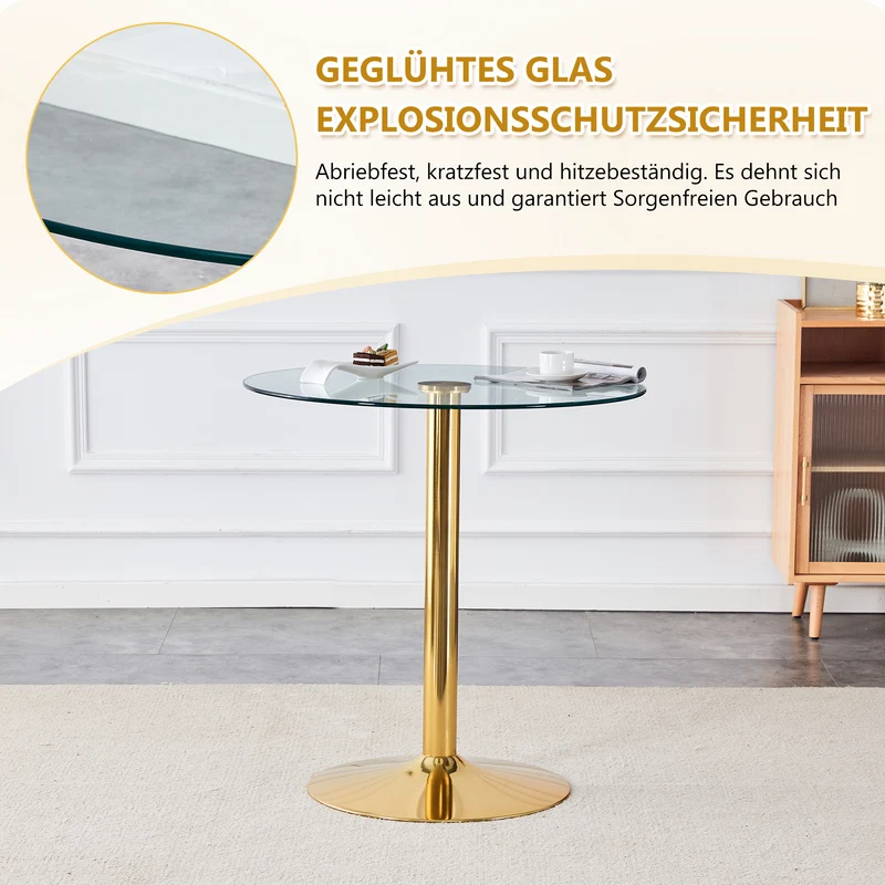 Ensemble bar table ronde et 2 tabourets pivotants transparents dorés PLANTONE