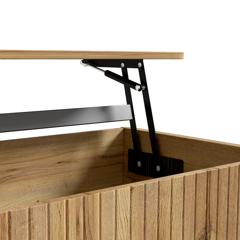 Table basse relevable effet bois, rétro, porte coulissante 100x48cm PILLOWDARK