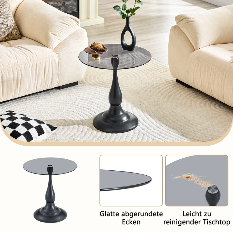 Table d’appoint ronde en verre teinté noir 50x50cm PINEBED