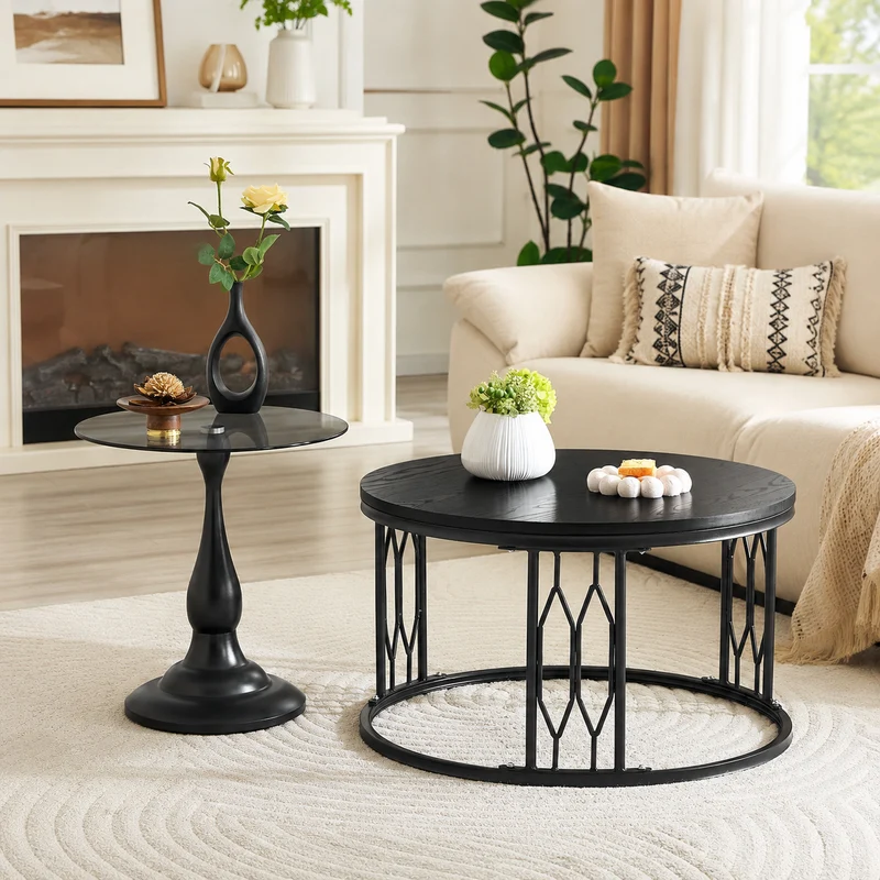 Table d’appoint ronde en verre teinté noir 50x50cm PINEBED