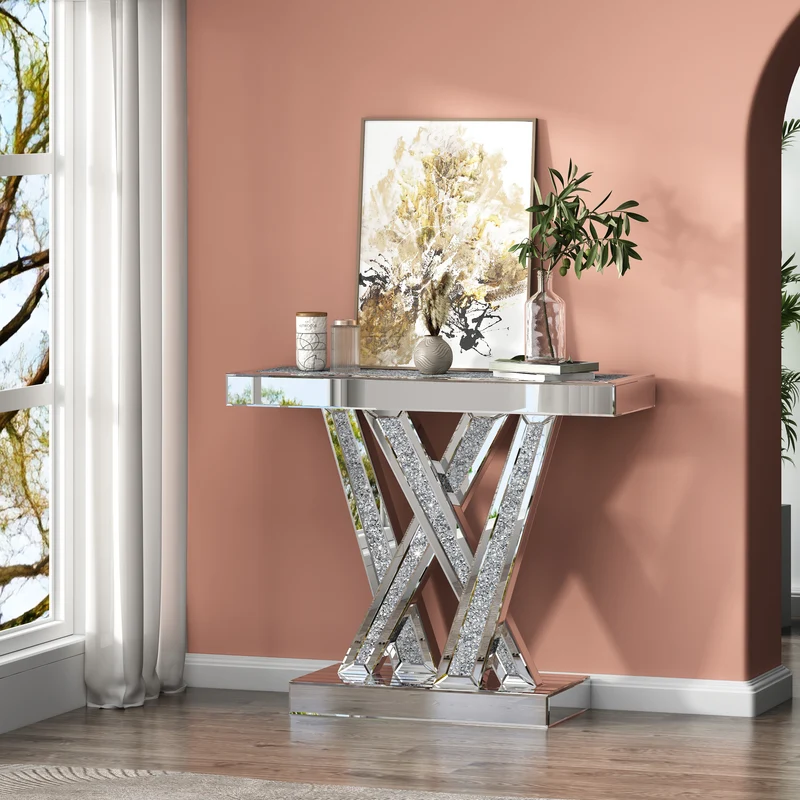 CONSOLE ÉCLAT PLATEAU MIROIR STRASS