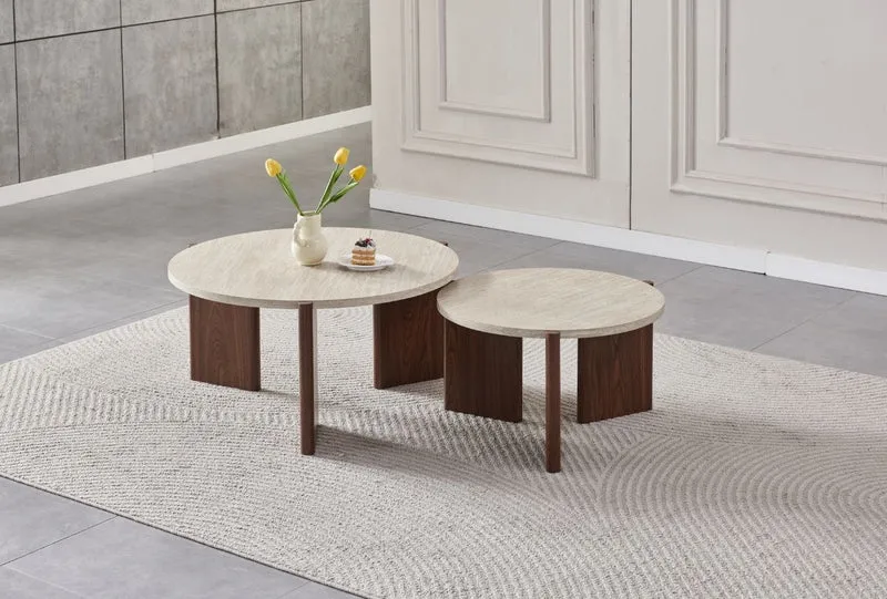 Table basse ZORA DUO effet travertin noyer