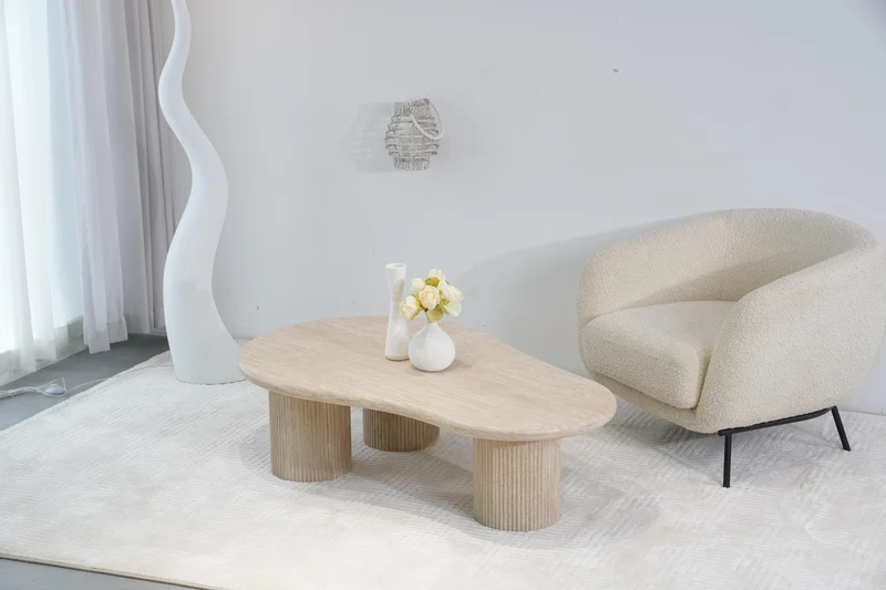 Table basse en travertin, 130x80xH35CM - KAIA