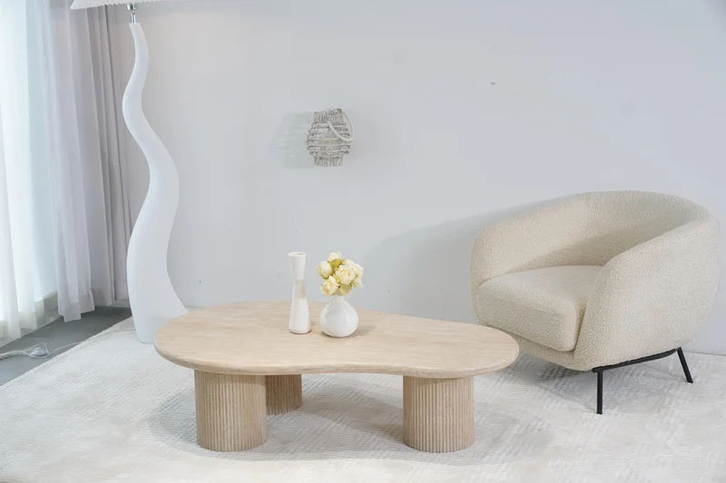 Table basse en travertin, 130x80xH35CM - KAIA