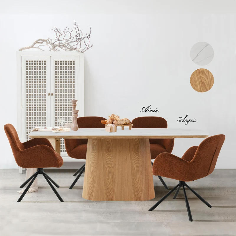 Table à manger en bois avec plateau céramique, H76CM - EDDA