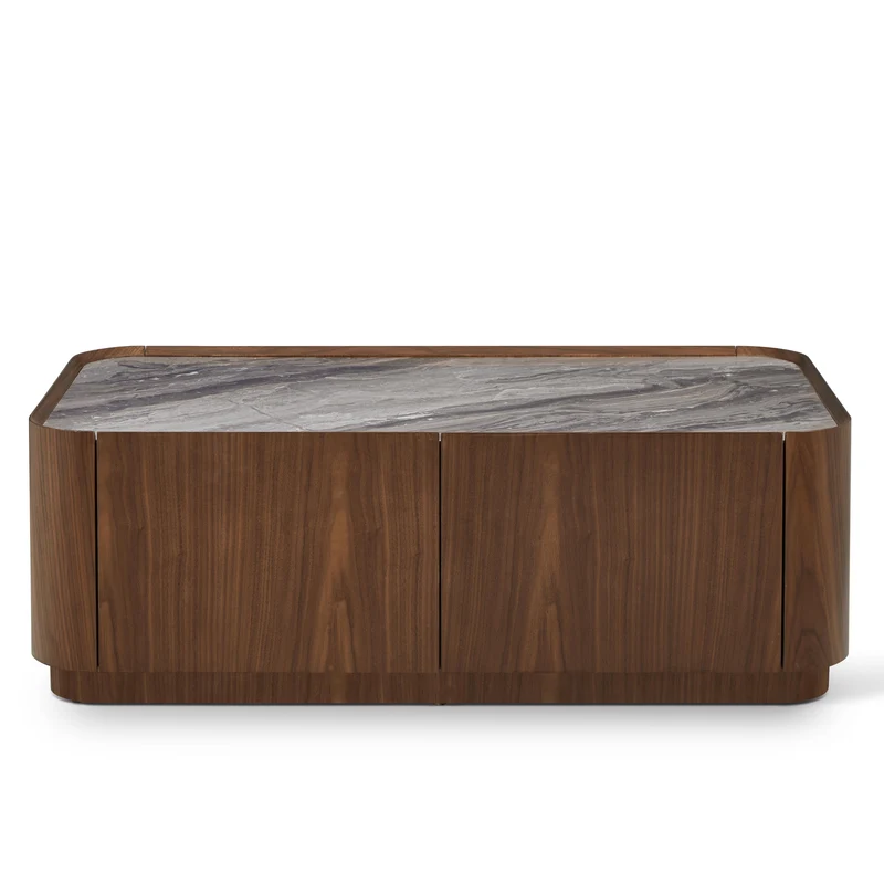 Table basse en particules de bois plateau céramique, 110x60xH38,7CM - NERO