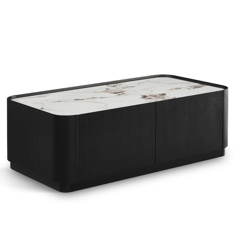 Table basse en particules de bois plateau céramique, 110x60xH38,7CM - NERO