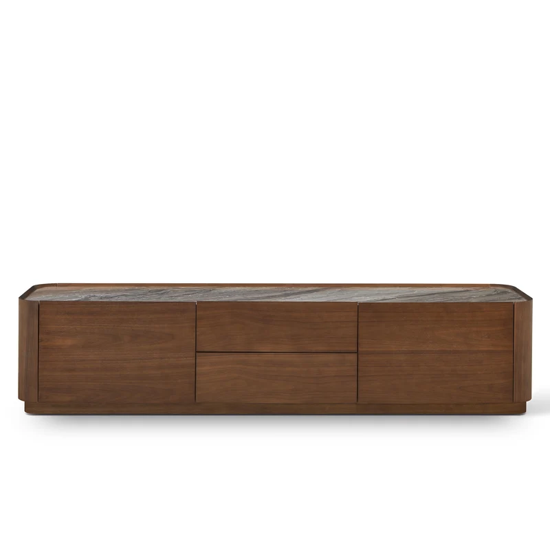 Meuble TV en particules de bois plateau céramique, H45,7CM - NERO